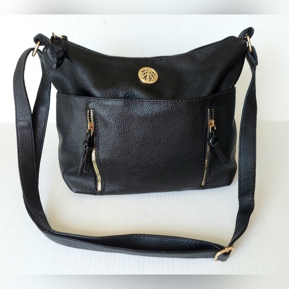 Genuine Leather Crossbody Bag, Black/Gold, Adjustable, Storage. Like NEW!! - Picture 8 of 11